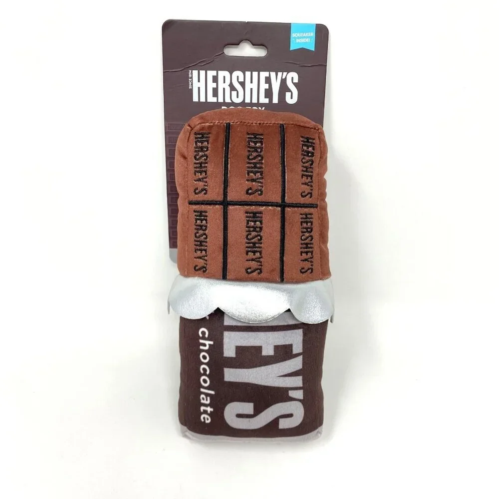 HERSHEY'S Candy Bar Dog Plush Chew Toy Squeaker Brown Play Fetch Entertain